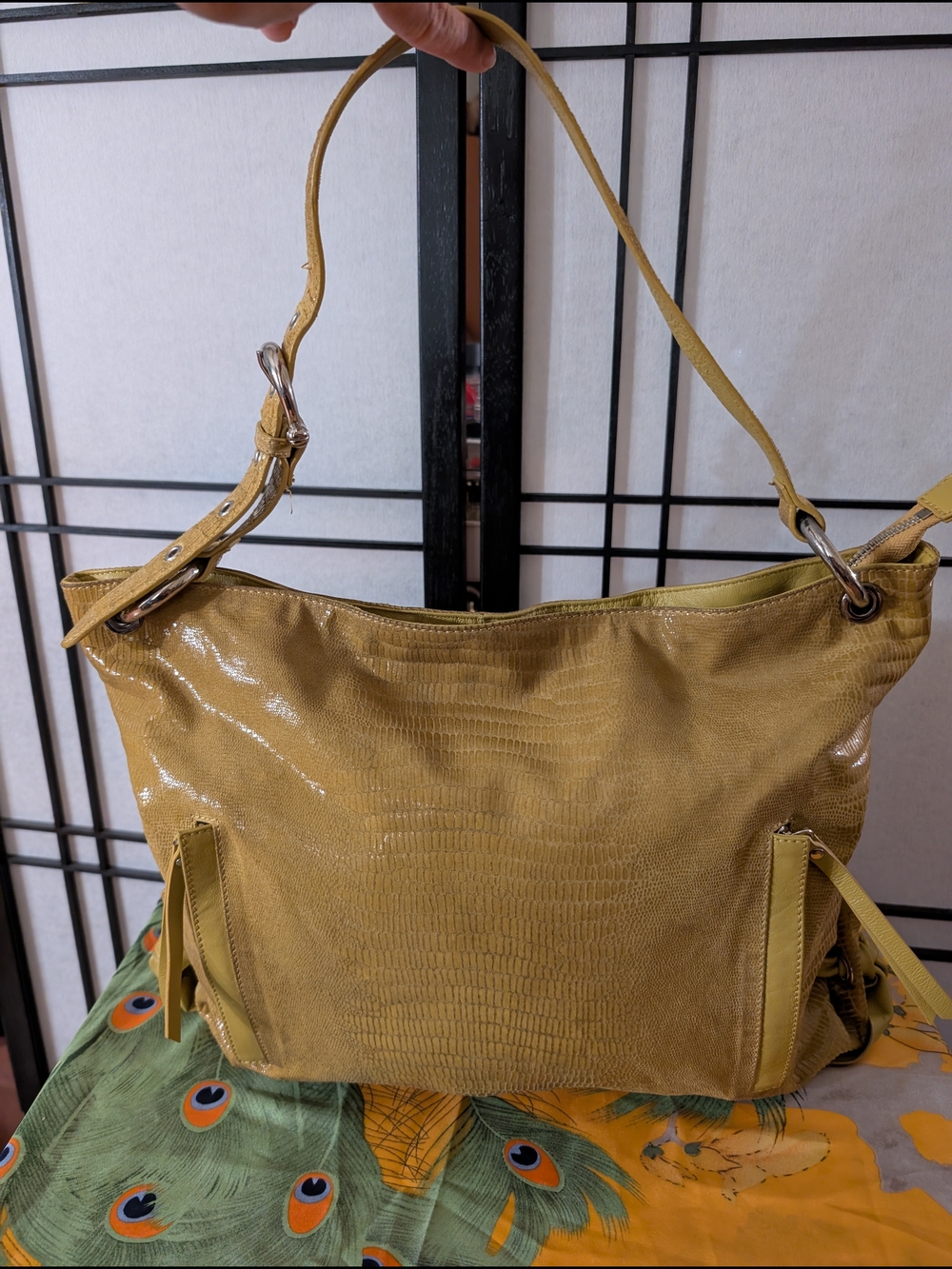 Chez by Cheryl Genuine Leather Soft Croc Embossed Hobo Shoulder Bag